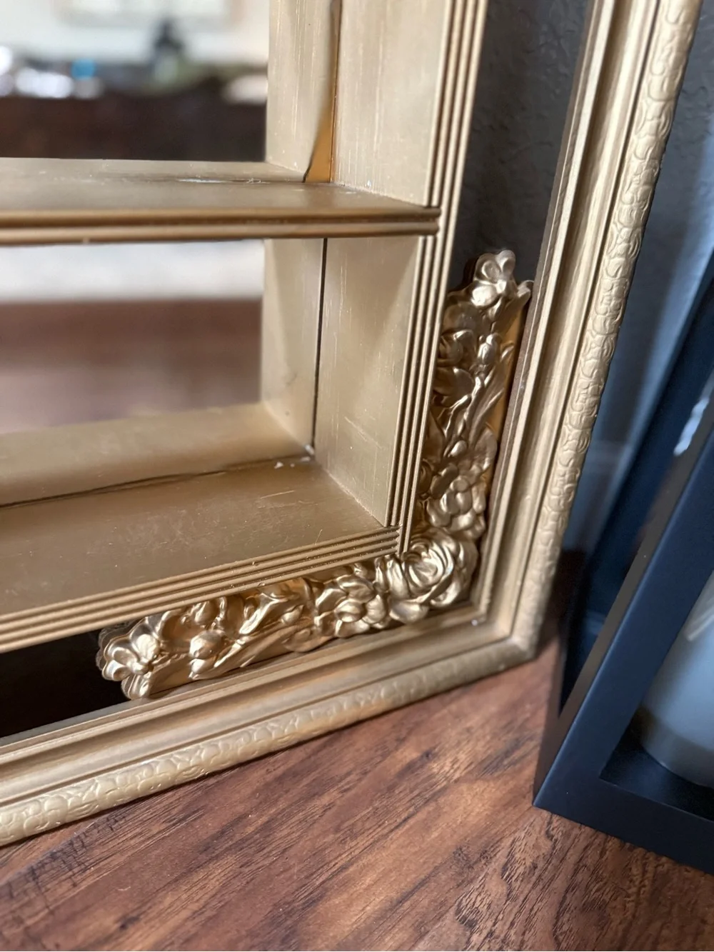 Vtg MCM Illinois Moulding Co Gold Gilt  Mirror Shadow Box Wall Shelf